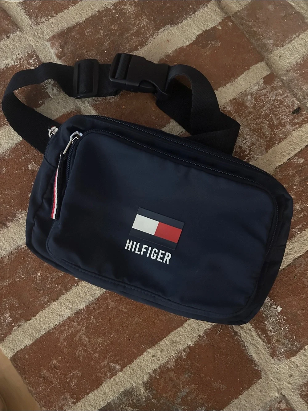 Tommy Hilfiger Navy Logo Belt Bag with Red & White Flag